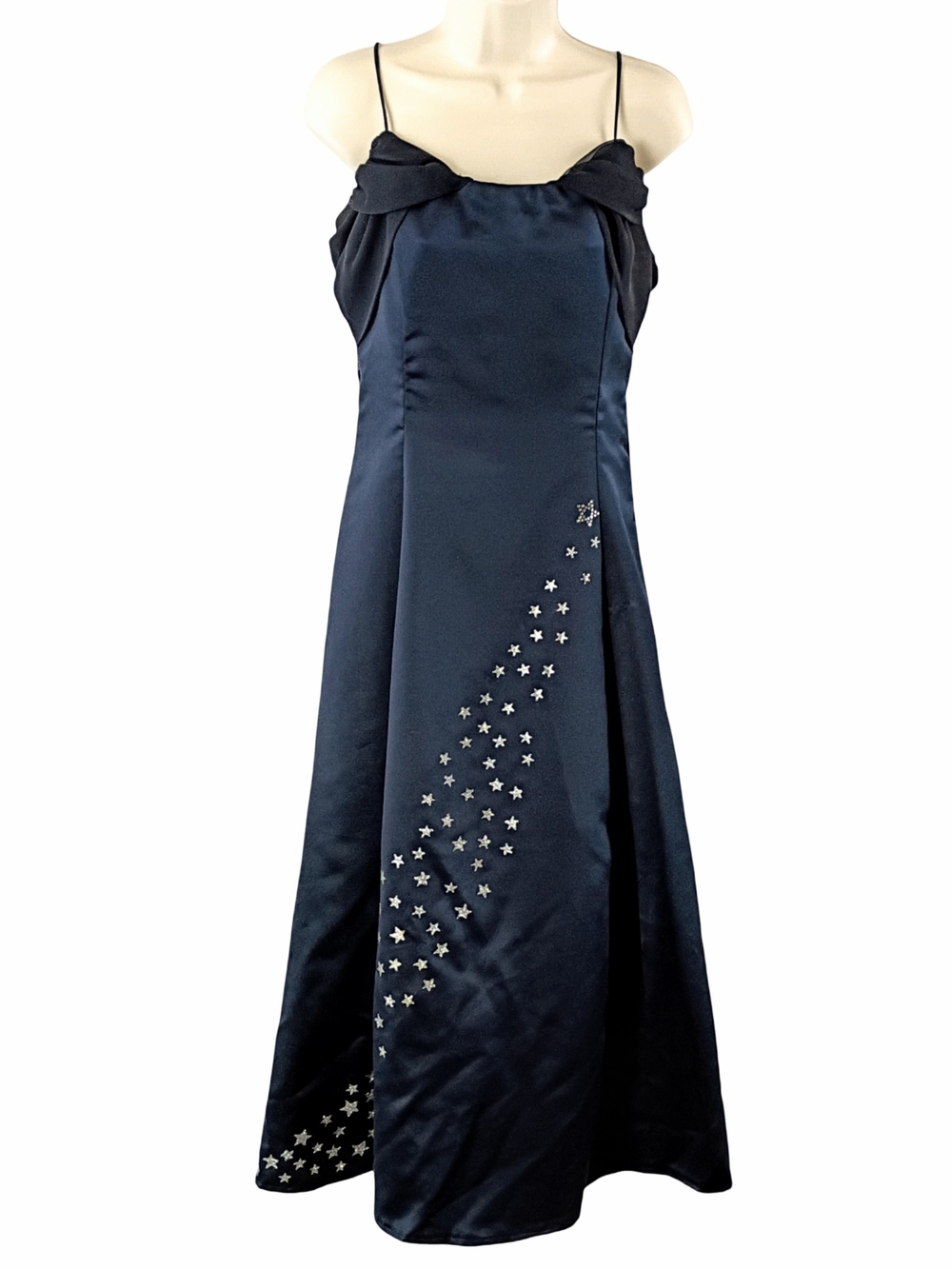 Betsy And Adam Navy Star-Embellished Satin  Gown